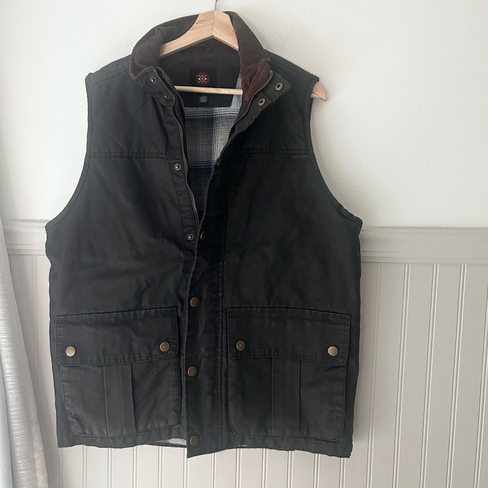 Mountain & Isles Western Cowboy Large Barn Vest Black Brown Sleeveless Jacket
